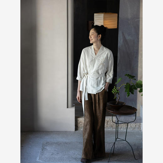 牧衣游原创 重磅39姆米丝麻手工刺绣外套东方文雅白色开衫 俗无忧 商品图2