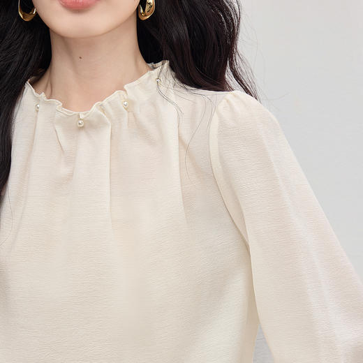 【08/12新品】熙世界醋酸钉珠花苞领衬衫女长袖2025秋季新款复古宫廷风气质上衣 商品图3