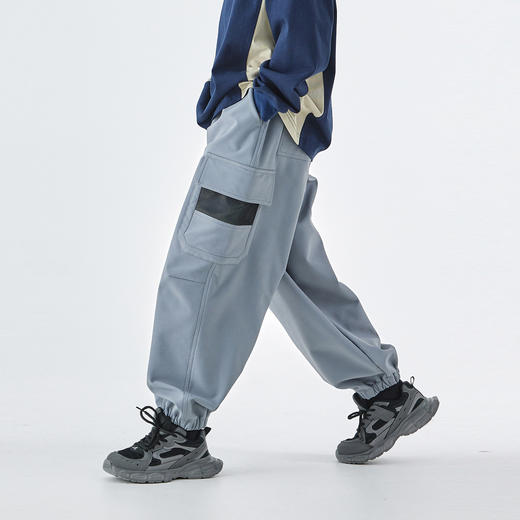 蓝汽水25年秋季新款亲子装中大男童束脚机能裤大口袋撞色运动裤 商品图2