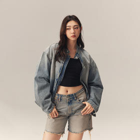 CHINISM赤尘 做旧复古美式机车牛仔夹克女水洗街头休闲立领外套