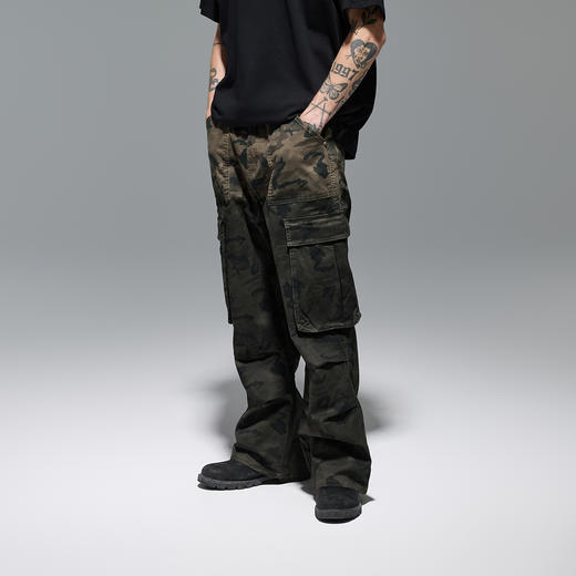 CHINISM赤尘 渐变迷彩工装裤男秋季新款褶皱伞兵裤美式直筒休闲裤 商品图1