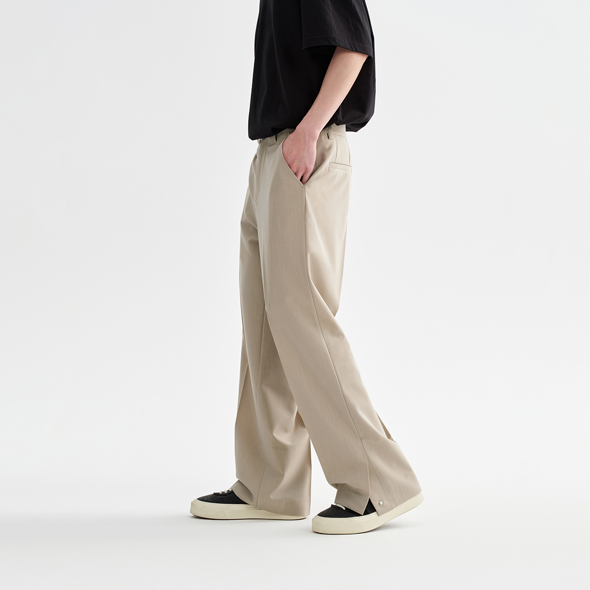 CHINISM赤尘 仿天丝裤脚暗衩西裤男2025夏季新款直筒男士休闲裤