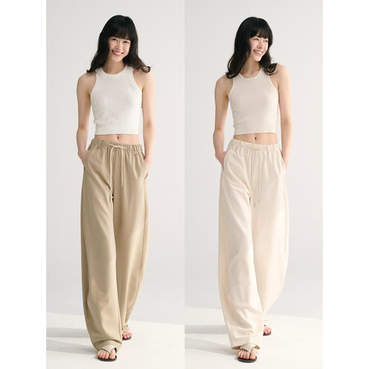 MAISON CECILE 三色/高密斜纹精纺面料显瘦挺括抽绳松紧腰弧形裤 商品图0