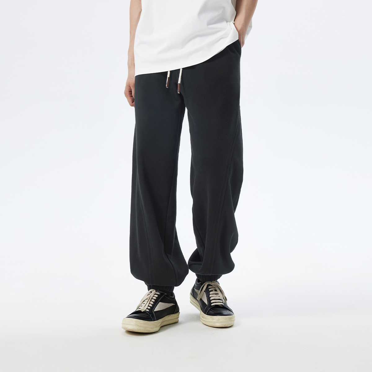 CHINISM赤尘 分割结构束脚卫裤男春秋美式男生运动裤子黑色休闲裤