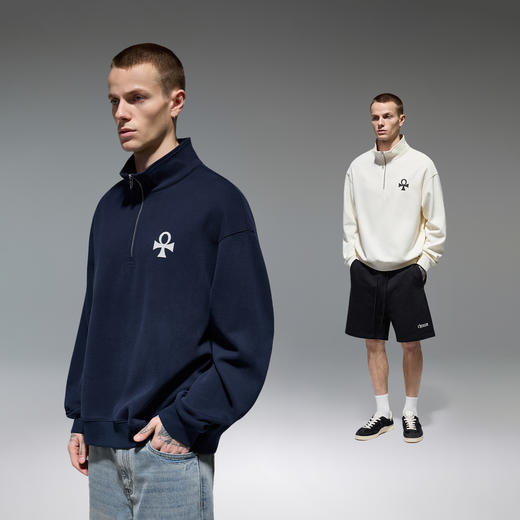 CHINISM赤尘 刺绣半拉链卫衣男秋季新款潮牌宽松休闲立领外套上衣 商品图4