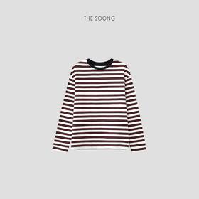 THESOONG"松弛静享"纯棉0.6双线三色交织条纹圆领长袖上衣HXTX7004
