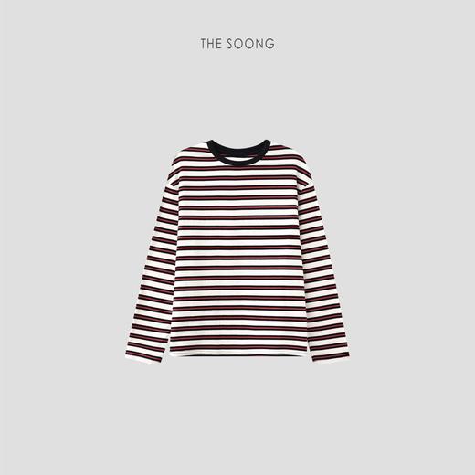 THESOONG"松弛静享"纯棉0.6双线三色交织条纹圆领长袖上衣HXTX7004 商品图0
