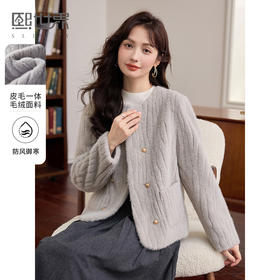 【年终特卖】熙世界皮毛一体毛绒外套女短款小个子冬季仿水貂毛皮草毛茸茸上衣