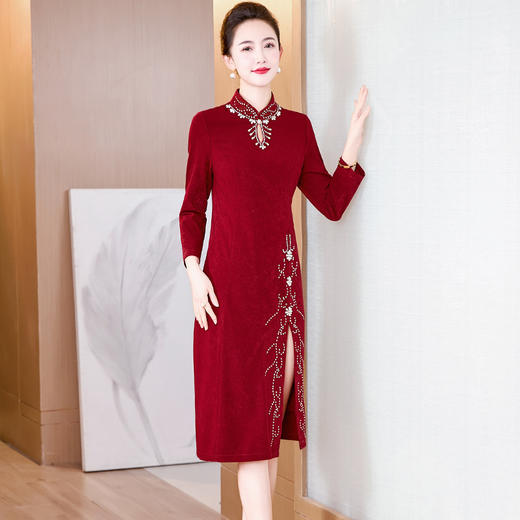 LC 2506端庄优雅显气质时尚洋气开叉旗袍裙 商品图3