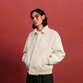 CHINISM赤尘 CH重磅刺绣红色棒球夹克男秋冬男士保暖加厚翻领外套