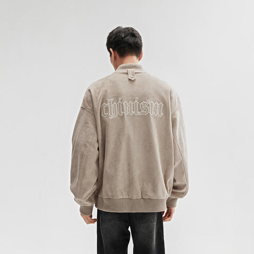 CHINISM赤尘  灰色麂皮短绒绣花棒球夹克男秋季新款美式工装外套 商品图2