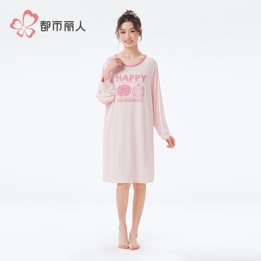 都市丽人睡衣仿棉磨毛牛奶丝睡衣女士家居服长袖裙棉质睡裙LHH6H4 商品图1