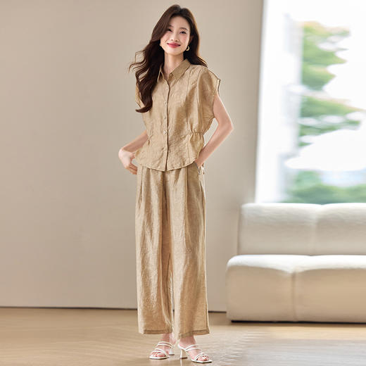 莱赛尔天丝亚麻套装，穿搭一整套40妈妈抗皱两件套HR-XXG608 商品图0