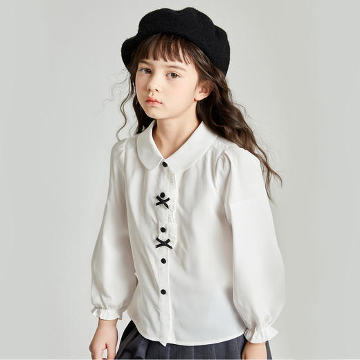 笛莎Deesha 2025秋季新款女童气质翻领木耳边长袖衬衫 商品图2