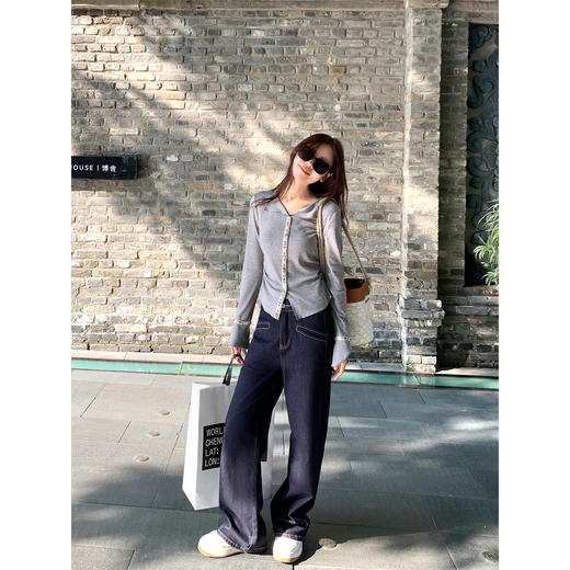 <曾小咸推荐>韩系翻领修身显瘦长袖T恤打底衫 商品图4