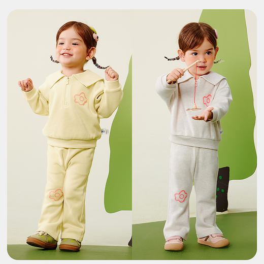 迷你巴拉女童宝宝学院风长袖翻领套装喇叭裤两件套2025秋新品 商品图2