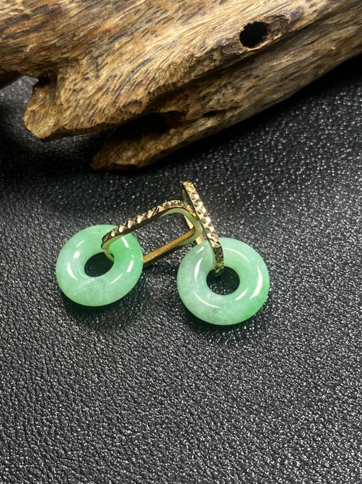 【FC0119】18K镶嵌翡翠冰种平安环耳坠  冰润光泽  色泽甜美 商品图2