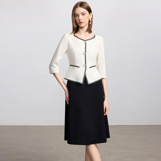 IWY/七分袖假两件撞色连衣裙女秋季七分袖小香风职业套裙Q1436 商品图1