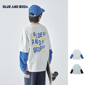 米灰预售3.30发 汽水25年秋季新款亲子装中大男童假两件长袖T恤潮流休闲上衣