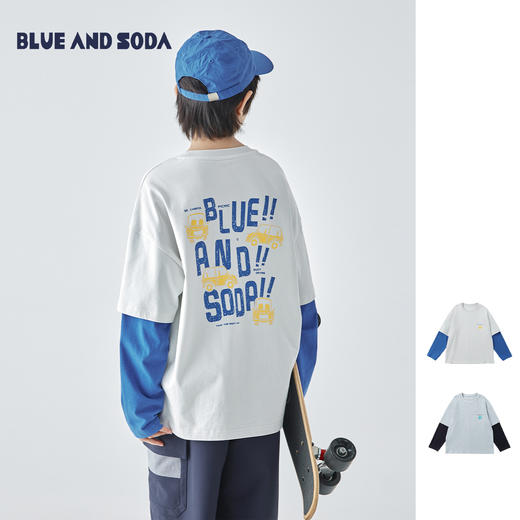 米灰预售3.30发 汽水25年秋季新款亲子装中大男童假两件长袖T恤潮流休闲上衣 商品图0