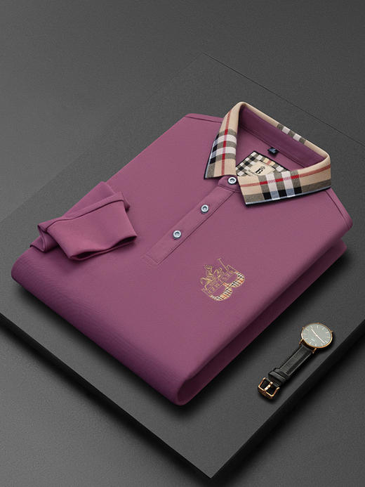 秋季上新！【低调内敛，亲肤舒适！】2025秋冬派森龙中年男士长袖T恤 POLO衫纯色刺绣翻领上衣 爸爸POLO衫-QB 商品图3