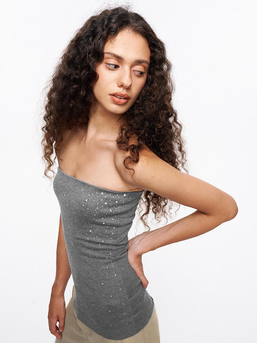 TR她热 钻石亮晶晶 灰色针织烫钻弹力显瘦百搭抹胸上衣 商品图2