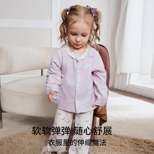【宝宝服饰】嫚熙儿童家居服山茶花华夫格分体睡衣套装 商品图3