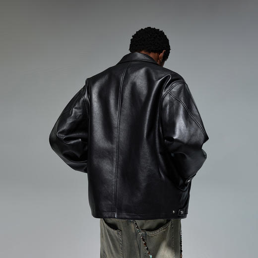 CHINISM赤尘 黑色皮衣外套男春秋新款皮衣男士机车翻领PU皮夹克 商品图5