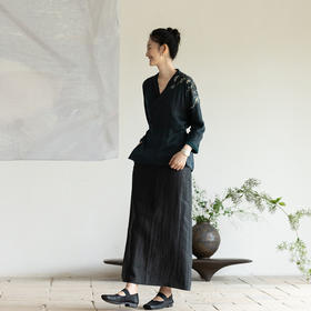 牧衣游原创 19姆米香云纱直筒半裙轻薄垂感黑色百搭半身裙 云枕雨