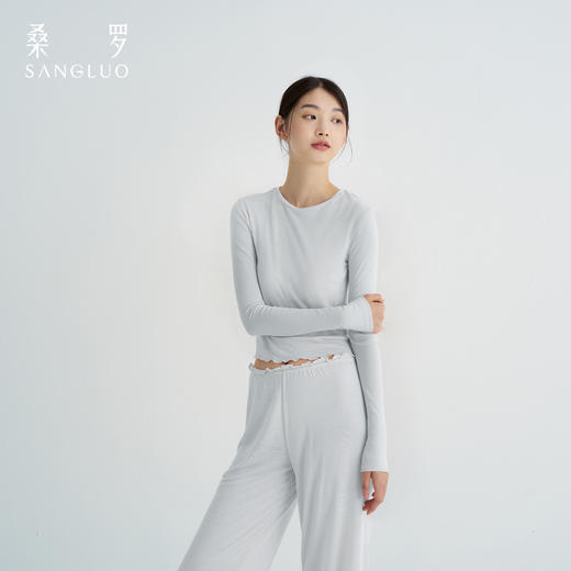 桑罗纯色长袖打底套装裸感修身贴肤睡衣女家居服可外穿免穿文胸 商品图1