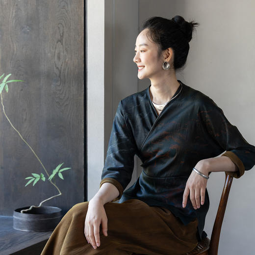 牧衣游原创 19姆米大漆香云纱外套轻薄禅意复古新中式开衫 涌云 商品图0