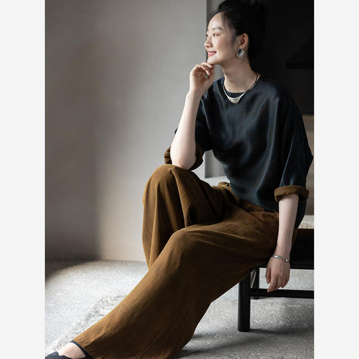 牧衣游原创 重磅25姆米香云纱裤子宽松垂感禅意真丝休闲裤 渠于苔 商品图2