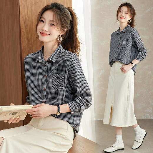 【预售3天】PY-2025年新款格子衬衫女春秋法式设计感衬衣长袖上衣XY&9587 商品图2