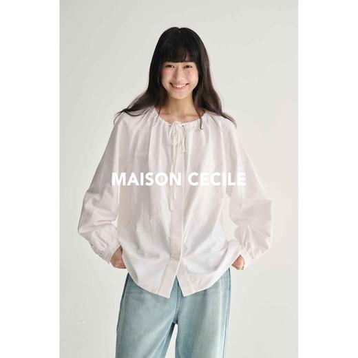 MAISON CECILE亚麻肌理感可调节抽绳圆领宽松简约白衬衫 商品图1