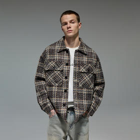 CHINISM赤尘 肌理感格纹衬衫外套男春秋美式工装复古衬衣男士上衣