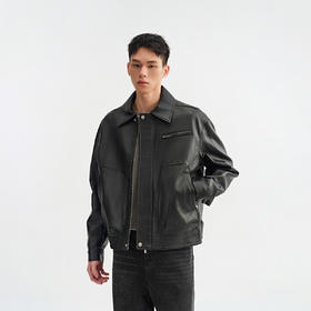 CHINISM赤尘 黑色仿水洗环保pu皮夹克男春季复古工装皮衣机车外套