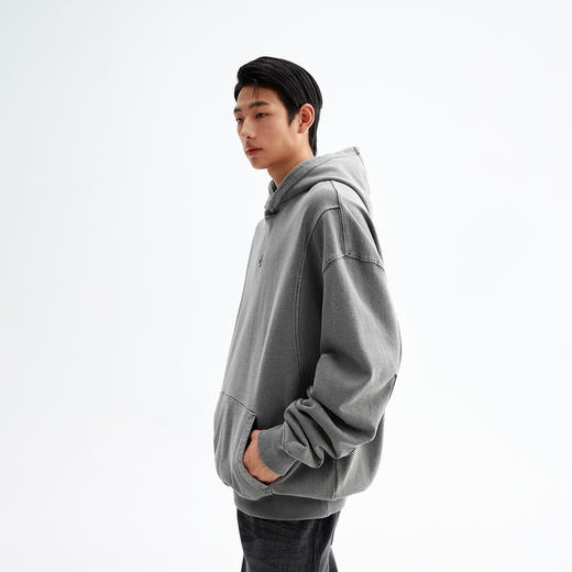 CHINISM折扣季 灰色重磅水洗连帽卫衣男秋季复古潮牌宽松休闲帽衫 商品图3