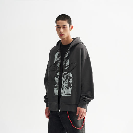 【黑水系列】CHINISM赤尘 贴布LOGO印花连帽开衫卫衣男商场同款 商品图2