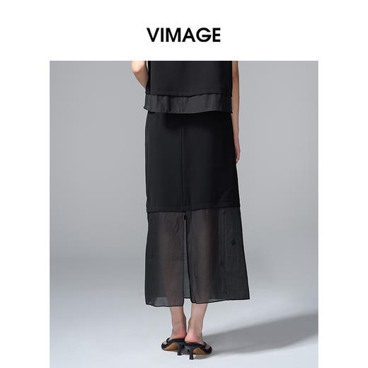 VIMAGE纬漫纪拼接网纱珠片花朵优雅A字显瘦半身裙2025季夏新款V2306934 商品图4