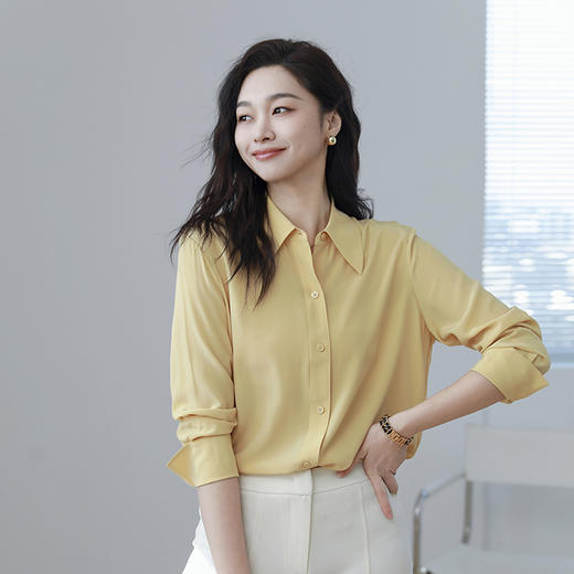 火桐hooton 小尖领百搭纯色双绉真丝衬衫YT290 商品图1