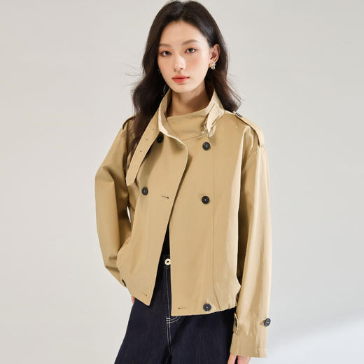 「高货sh」全新升级【铂金会员404/天猫539/差价135】(11202)洛诗琳新款气质双排扣外套2025秋季立领廓形短款风衣外套 商品图2