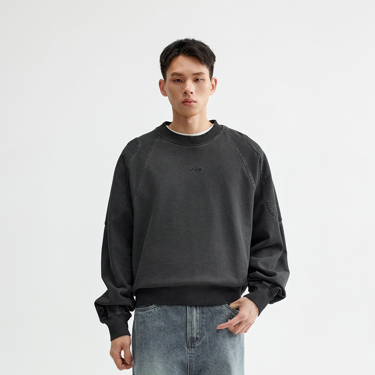 CHINISM折扣季 重磅500G圆领卫衣男春季做旧水洗复古男士套头上衣