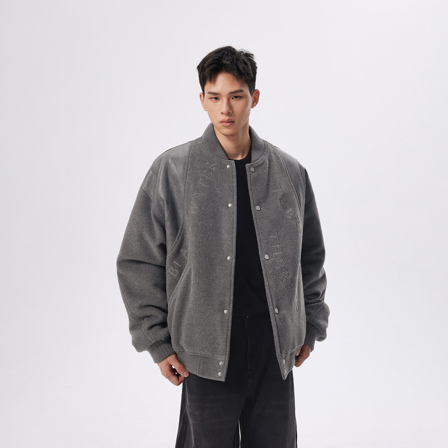 CHINISM折扣季 灰色重磅毛呢棒球夹克男冬季新款美式保暖加厚外套