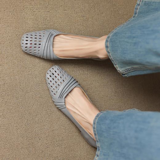 羊皮方头镂空透气洞洞鞋，一脚蹬舒适低跟浅口单鞋ZYY-A1295 商品图3