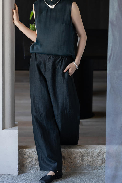 牧衣游原创 重磅25姆米香云纱阔腿裤子宽松禅意真丝休闲裤 来闻 商品图5