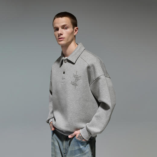 CHINISM赤尘 重磅空气层POLO领卫衣男秋季美式宽松休闲运动上衣 商品图3