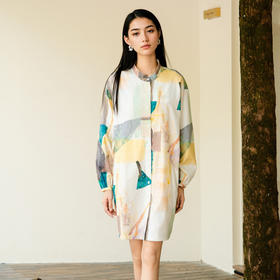 谜底花色连衣裙长袖2025秋款复古风抽象印花宽松衬衫257ML7816