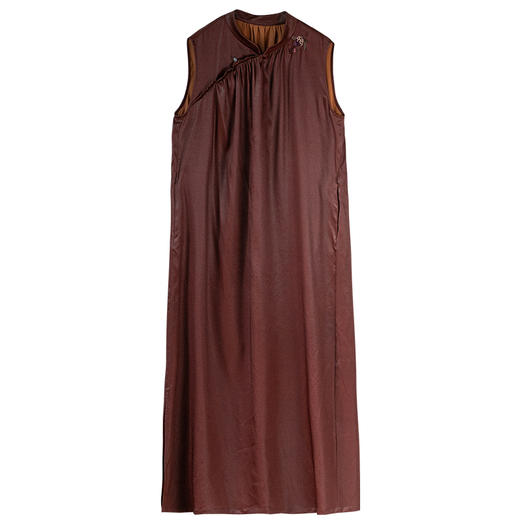 牧衣游原创 醇正薯莨红云纱手工刺绣连衣裙气质无袖长裙 洛木花 商品图3