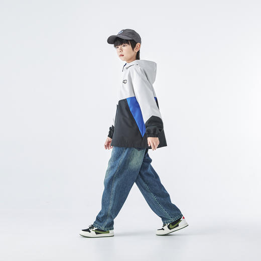 蓝汽水2025年秋季新款亲子装中大男童防泼水拼色夹克连帽撞色外套 商品图4