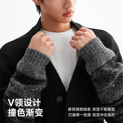 CHINISM折扣季 渐变色开衫毛衣男冬季新款美式复古针织衫上衣外套 商品图2